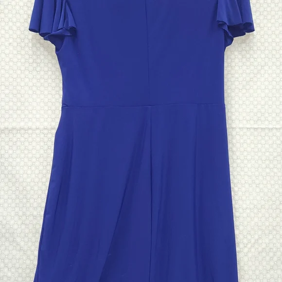 Chaps XL Dress Royal Blue Flutter Short Sleeve Side Drape V-Neck Comfy Stretch - Picture 5 of 5